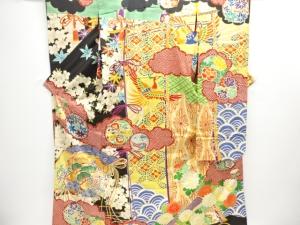 大正ロマン　錦紗檜扇に花鳥模様刺繍五つ紋花嫁衣装振袖・丸帯セット